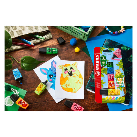 Stabilo boss mini - highlighter - animal vibes - etui med 5 farver