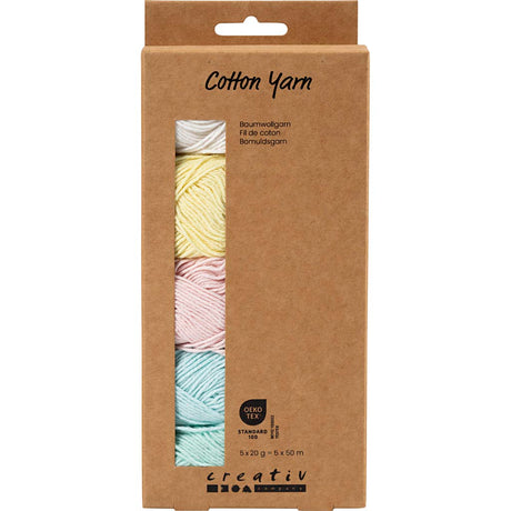 Creativ firma bomuldsgarn, str. 8 4, l: 5x50 m, pastelfarver, 5x20 g 1 æske