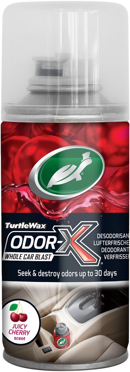 Turtle wax odor-x bilblæst tågekirsebær - alt-i-en lugtfjerner - til tekstiler, tæpper, headliner og ventilationssystemer - tackler dybt absorberede lugte - med en forfriskende kirsebærduft - 100ml