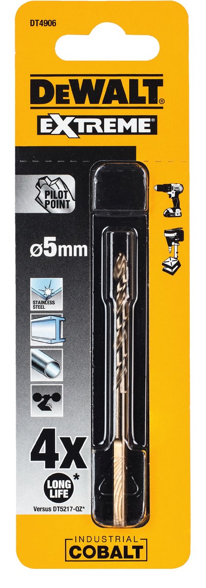 Dewalt tilbehør hss industrielt kobolt metalboremaskine 5,0 mm - dt4906-qz