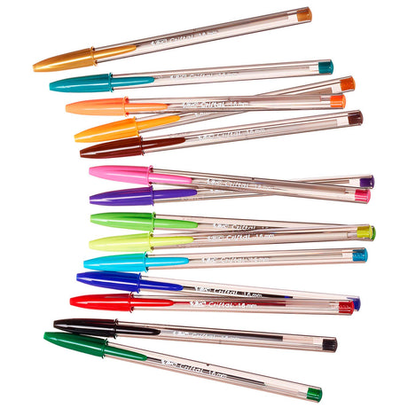 Bic cristal flerfarvede kuglepenne bred spids (1,6 mm) - forskellige farver - pakke med 15 stk.