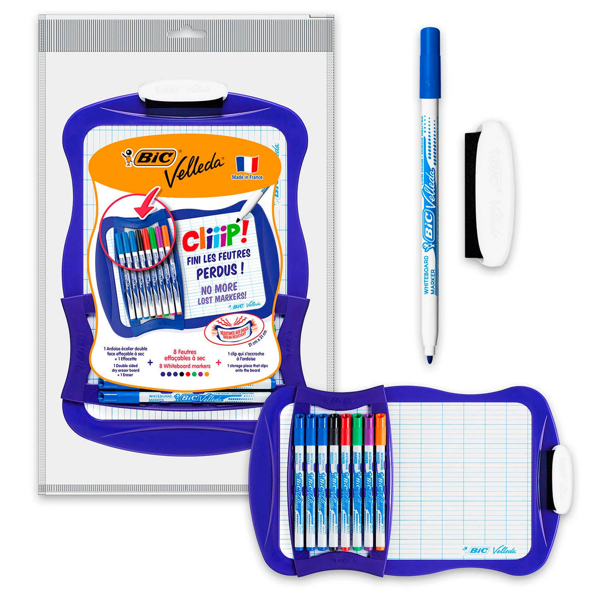 Bic Velleda Whiteboard med 8 markører