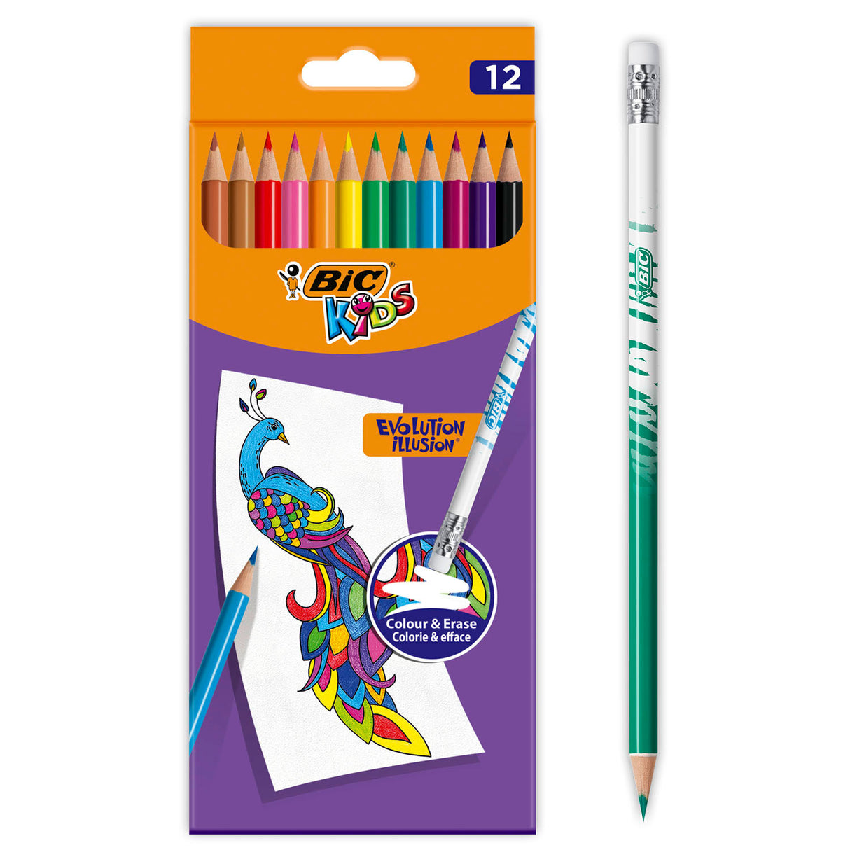 Bic kids evolution sletbare farveblyanter, 12 stk.