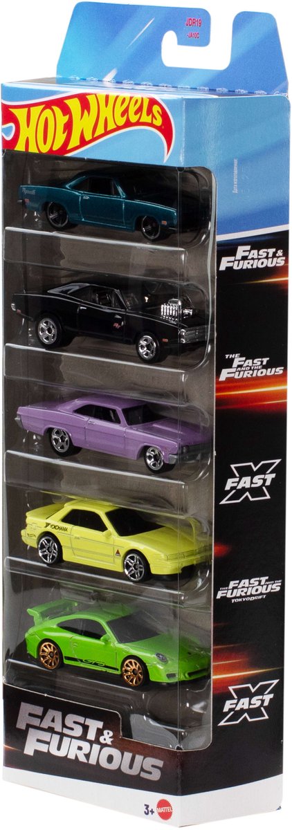 Hot Wheels Fast Furious, sæt med 5 metallegetøjsracerbiler, inspireret af og set i filmene, skala 1:64