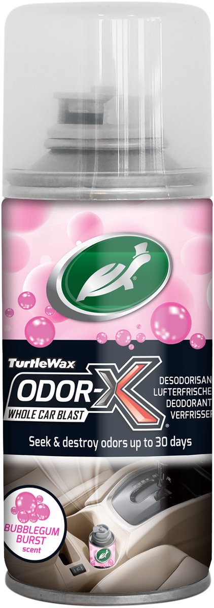Turtle wax odor-x bilblæst tågegummi - alt-i-en lugtfjerner - til tekstiler, tæpper, headliner og ventilationssystemer - tackler dybt absorberede lugte - med en lækker tyggegummiduft - 100ml