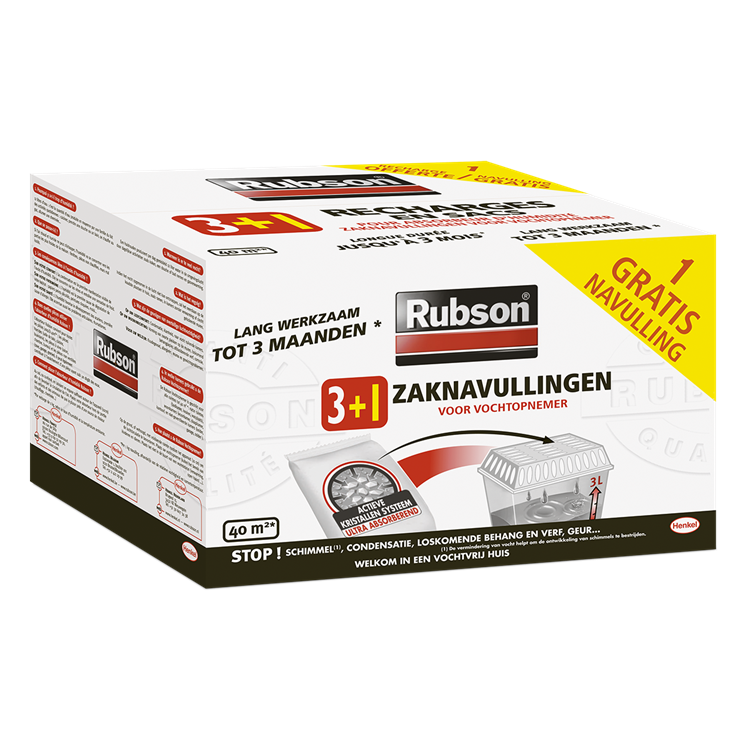 Rubson 1064719 - fugtabsorberende refill 3 + 1 gratis | 4 stk