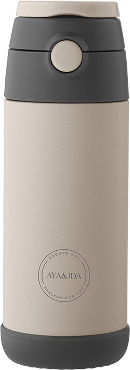 Aya ida - drikkedunk - termokande - vandflaske - sugerør til børn - 350ml - cremebeige