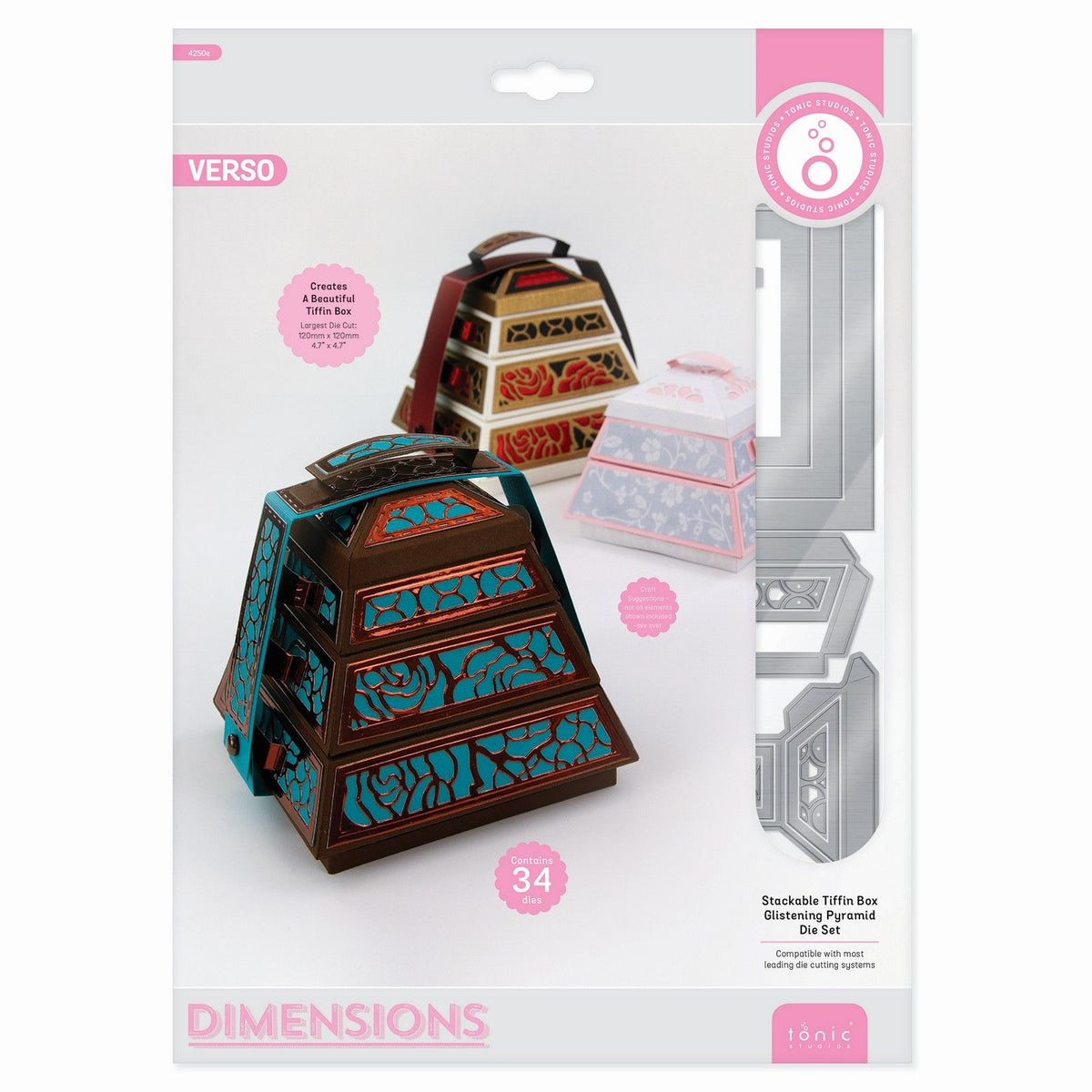 Tonic studios • dimensioner stabelbar tiffin boks matrice sæt glitrende pyramide
