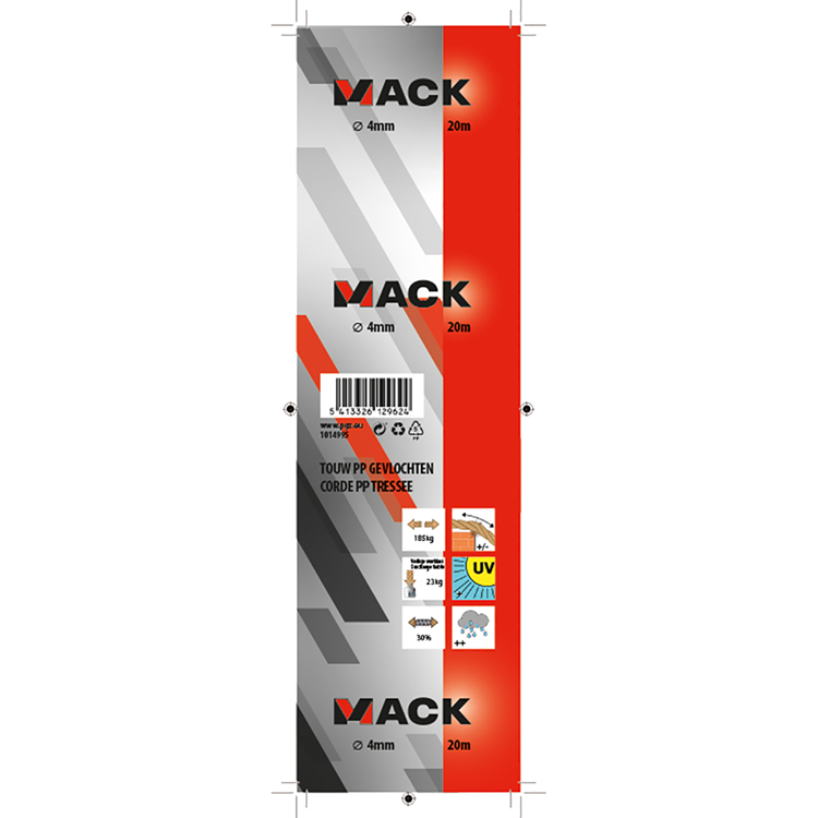 Mack 1014995 - pp flettet hvid blå streng 4mm 20m | 5 stk
