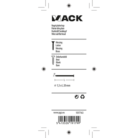 Mack 1017163 - nagel platte kop messing 20 gr1,5 x 20 mm | 10 stuks