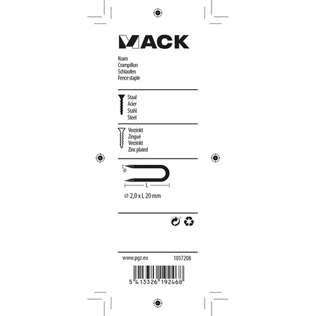 Mack 1017208 - kram staal verzinkt 80 gr 2,0 x 20 mm | 5 stuks