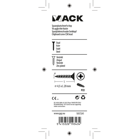 Mack 1017241 - spaanplaatschroef vz kop geelverz.24 st 4,5 x 20 mm | 10 stuks