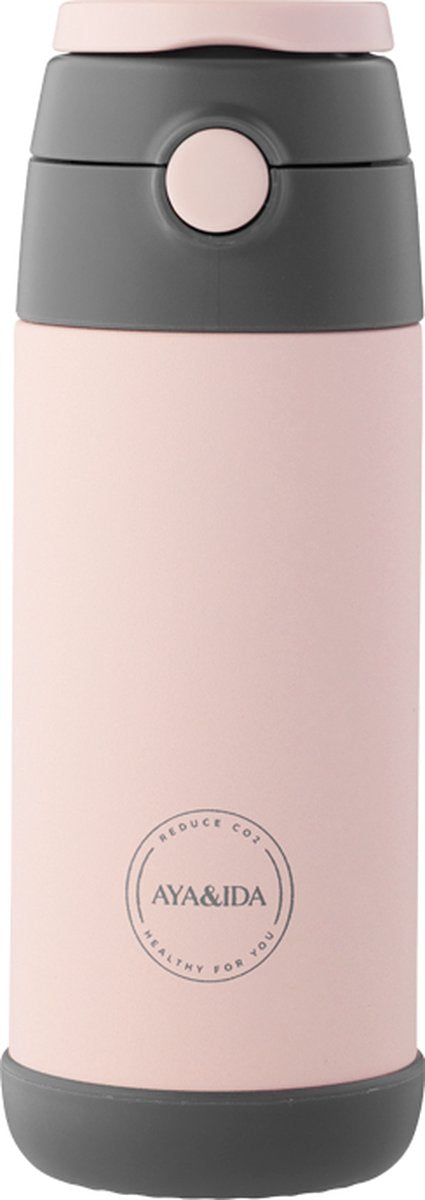 Aya ida - drikkedunk - termokande - vandflaske - sugerør til børn - 350ml - blød rose