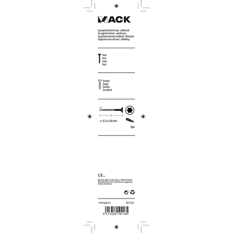 Mack 1017310 - spaanplschr.vzkop-zelfb. geelverz. 8 st 4,5 x 80 mm | 5 stuks