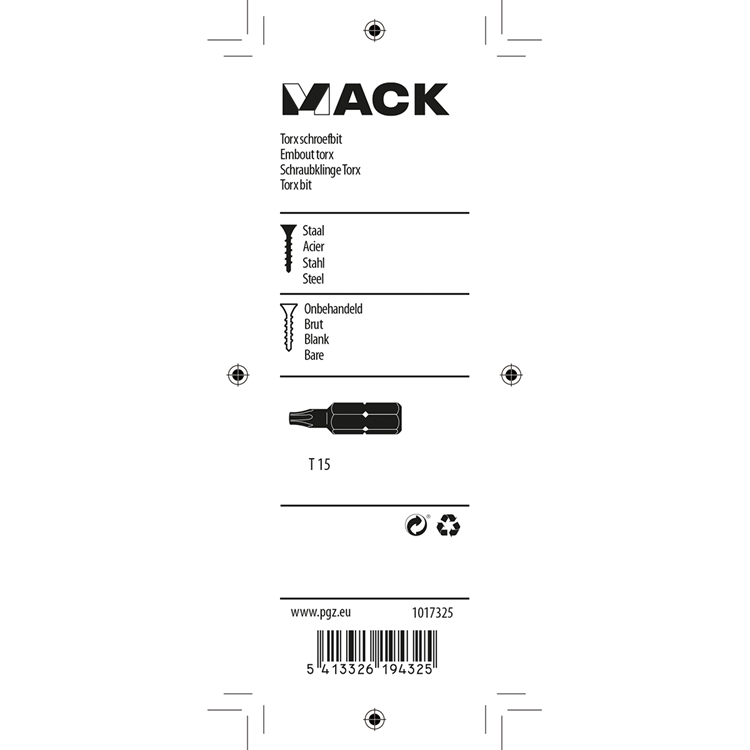 Mack 1017325 - torx schroefbit staal onbehandeld 2 st t 15 | 10 stuks