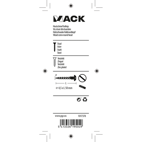 Mack 1017378 - houtschroef bolkop staal verzinkt 8 st 4,5 x 50 mm | 10 stuks
