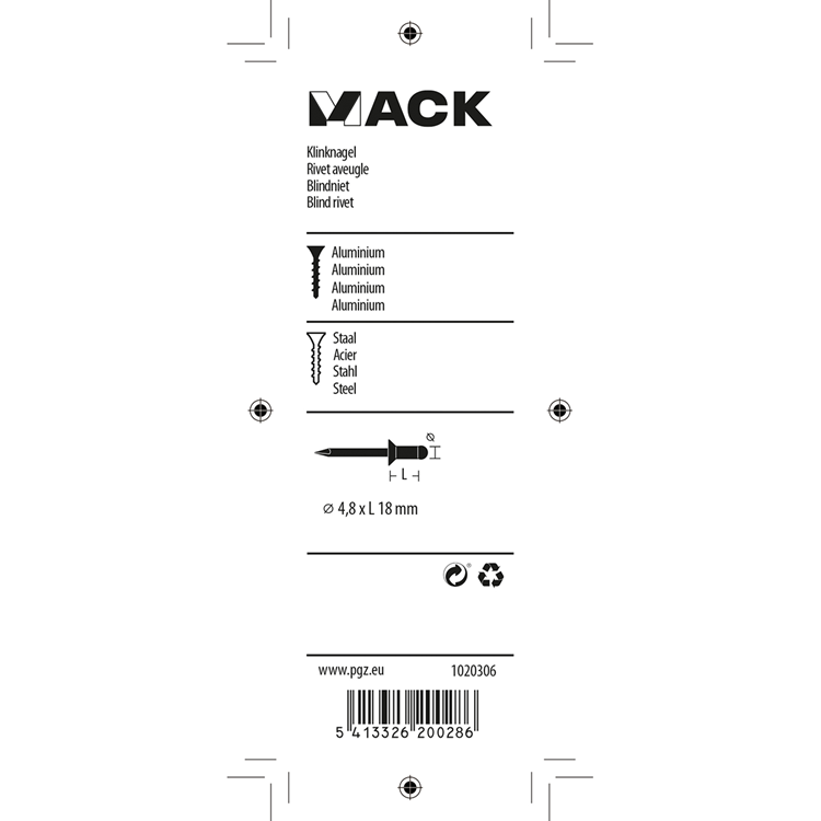 Mack 1020306 - 16 blindhæfteklammer aluminium 4,8x18mm | 5 stk