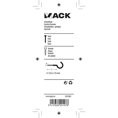 Mack 1017801 - schroefhaak staal verzinkt 4st 5,0 x 35 mm | 10 stuks