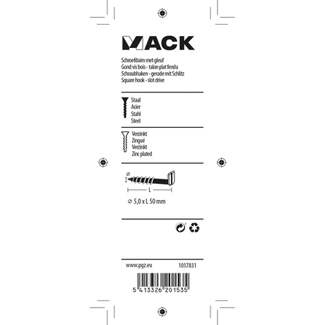 Mack 1017831 - schroefduim met gleuf staal verz. 5 st 5,0 x 50 mm | 10 stuks