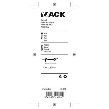 Mack 1017849 - windhaak staal verzinkt 2 st 4,0 x 80 mm | 5 stuks