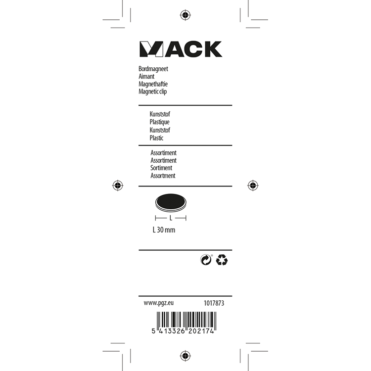 Mack 1017873 - tavlemagnet plast sortiment 5 stk 30 mm | 10 stk