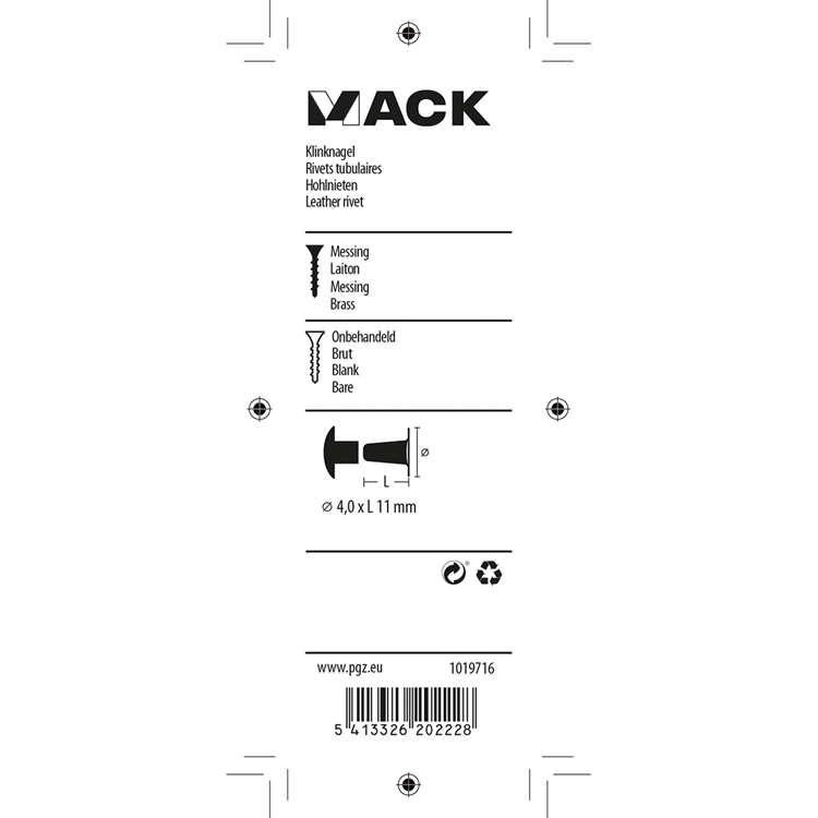 Mack 1019716 - nitte messing 9 stk 4,0 x 11mm | 10 stk