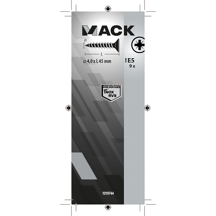Mack 1019744 - spånplade skrue vz hoved rustfrit stål 9 stk 4,0 x 45 mm | 10 stk
