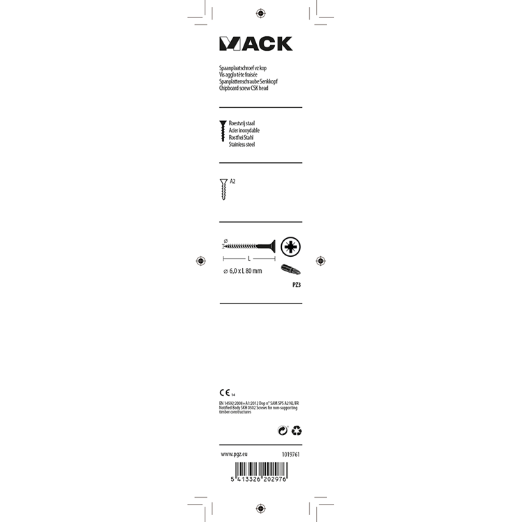 Mack 1019761 - spånplade skrue vz hoved rustfrit stål 5 stk 6,0 x 80 mm | 5 stk