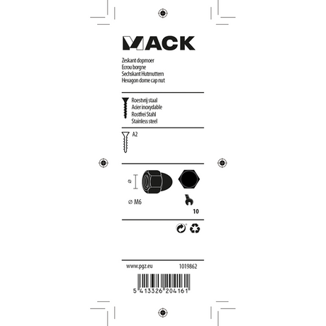 Mack 1019862 - zeskant dopmoer inox a2 4st m6 | 10 stuks