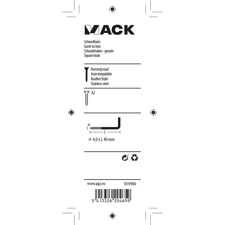 Mack 1019900 - skrue tommelfinger rustfrit stål 3 stk 4,0x40 mm | 10 stk