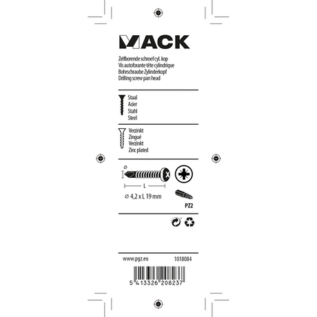 Mack 1018084 - zelfborende schroef cylkop verz. 80st 4,2 x 19 mm | 5 stuks