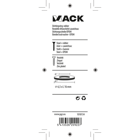 Mack 1018134 - dichtingsring rubber verzinkt 40 st 6,5 x 16 mm | 5 stuks