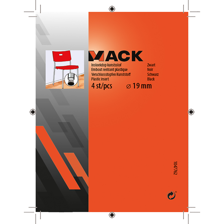 Mack 1047762 - plastikstik sort ø 19 mm 4 stk | 6 stk
