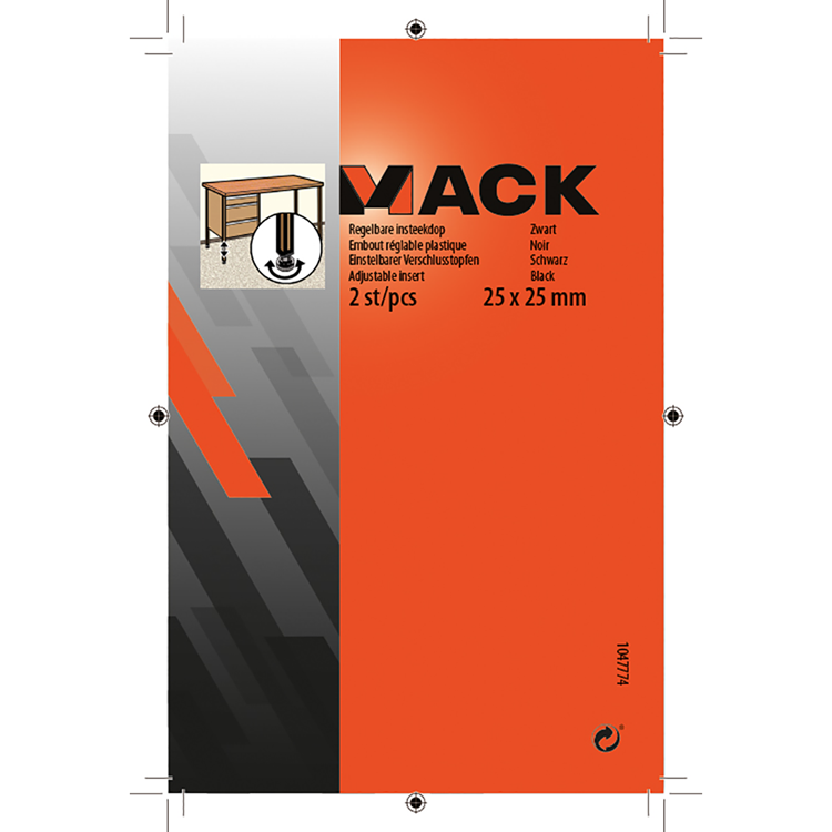 Mack 1047774 - justerbar stikprop sort 25 x 25 mm 2 stk | 6 stk