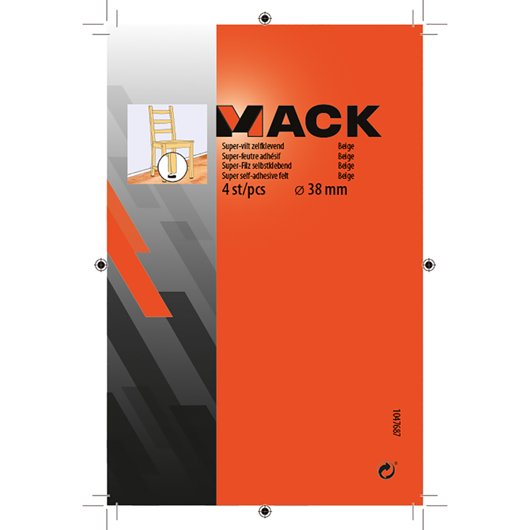Mack 1047687 - superfilt selvklæbende beige ø 38 mm 4 stk | 12 stk