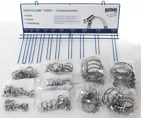 Annoncesalg display normaclamp torro slangeklemmer sortering 100 stk sortering 9mm 8-80