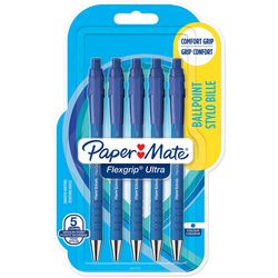 Paper mate flexgrip ultra kuglepenne med trykknap | mellempunkt (1,0 mm) | blå blæk | 5 stk