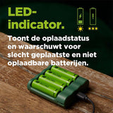 GP USB -batterioplader + 4 x AA -batterier 2100mAh Nimh