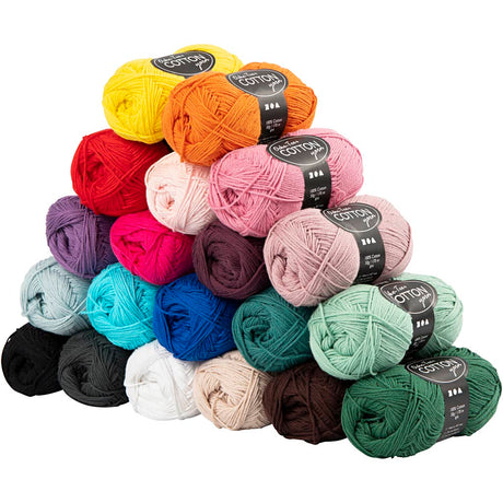 Creativ firma bomuldsgarn, str. 8 4, l: 170 m, indhold kan variere, forskellige farver, 20x50 g 1 æske