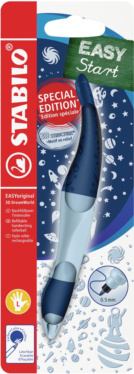 Stabilo easyoriginal 3d dreamworld - ergonomisk rullebold - venstrehåndet - blåt blæk - genopfyldelig - blå