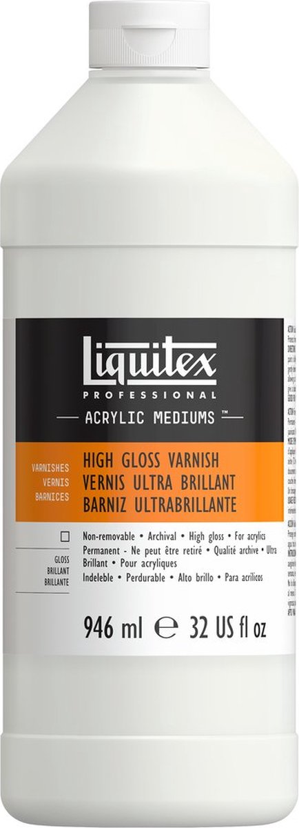 Liquitex 126632 professionel højglans lak 946 ml – akryl lak højglans | UV-beskyttelse | gulner ikke | til akrylmaling - højglans lak