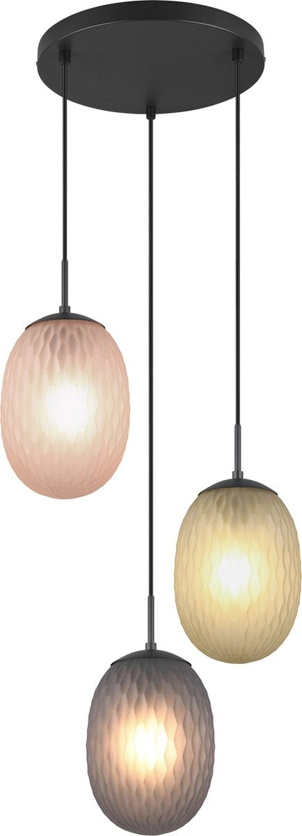 Trio facet - hængelampe - sort mat - ekskl. 3x E27 4 W - loftmontering - højdejusterbar