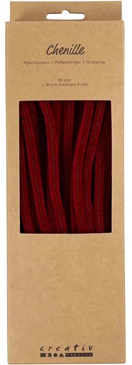 Creativ company chenille 6mm x 30cm mørkerød - 50 stk.