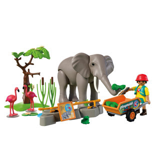 Playmobil dyr venner elefant med dyrepasser | zoo-legetøjssæt med 4 dyr og indhegningstilbehør | for børn fra 4 år | 72068