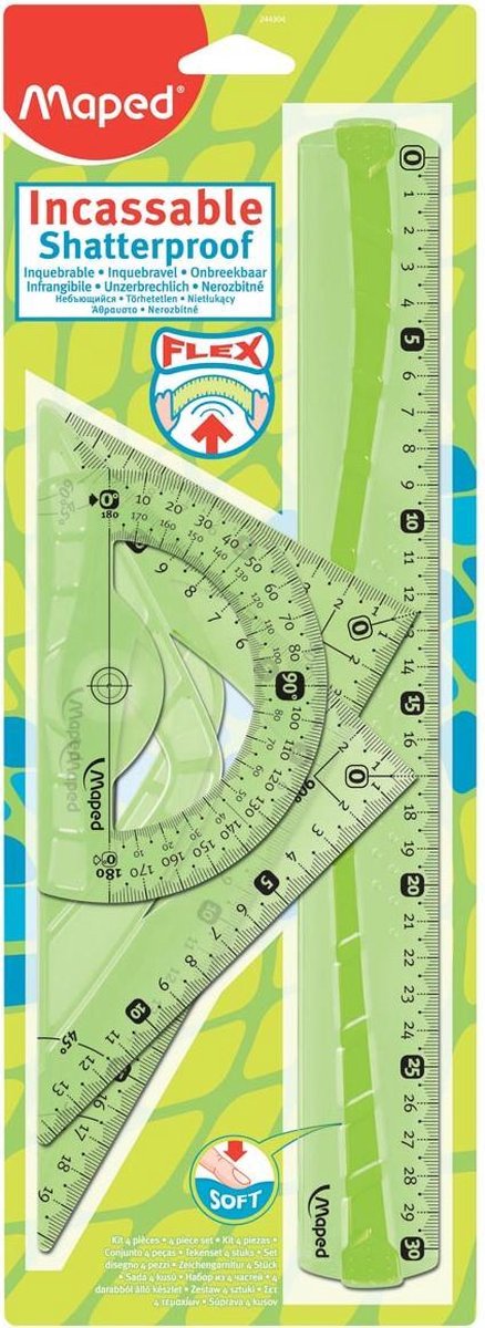 Maped kontor flex sæt med 1 x 30 cm lineal og 2 x 21 cm trekant vinkelmåler