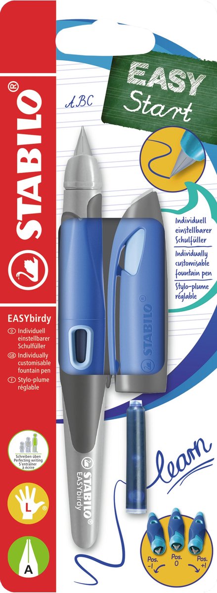Stabilo easybirdy - ergonomisk fyldepen - pastel lyseblå - et punkt for venstrehåndede
