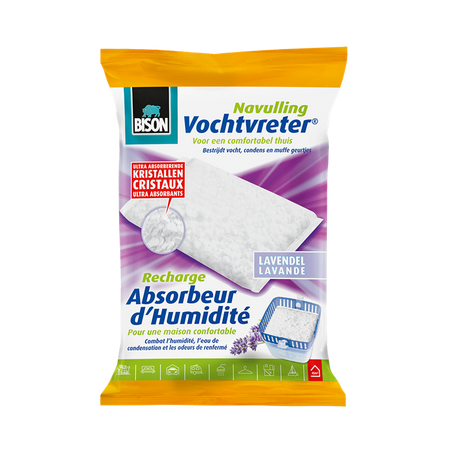 Bison moisture absorber® refill taske lavendel 450 g, lavendel duft, velegnet til moisture absorber®, bekæmp høj luftfugtighed, ingen batteri nødvendig, også velegnet til campingvogne og campister