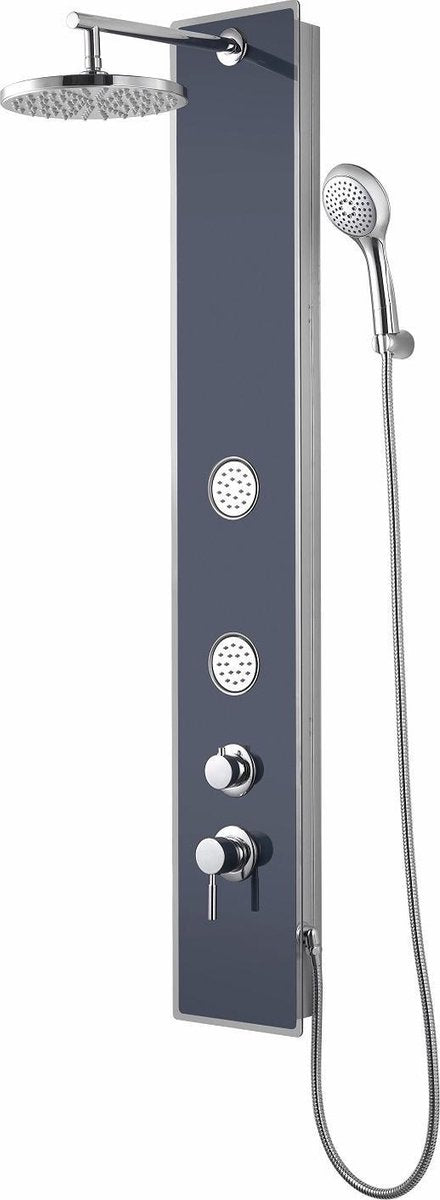 Schütte brusepanel i glas - med brusehane - blandingsbatteri - 2 massagedyser - antracit
