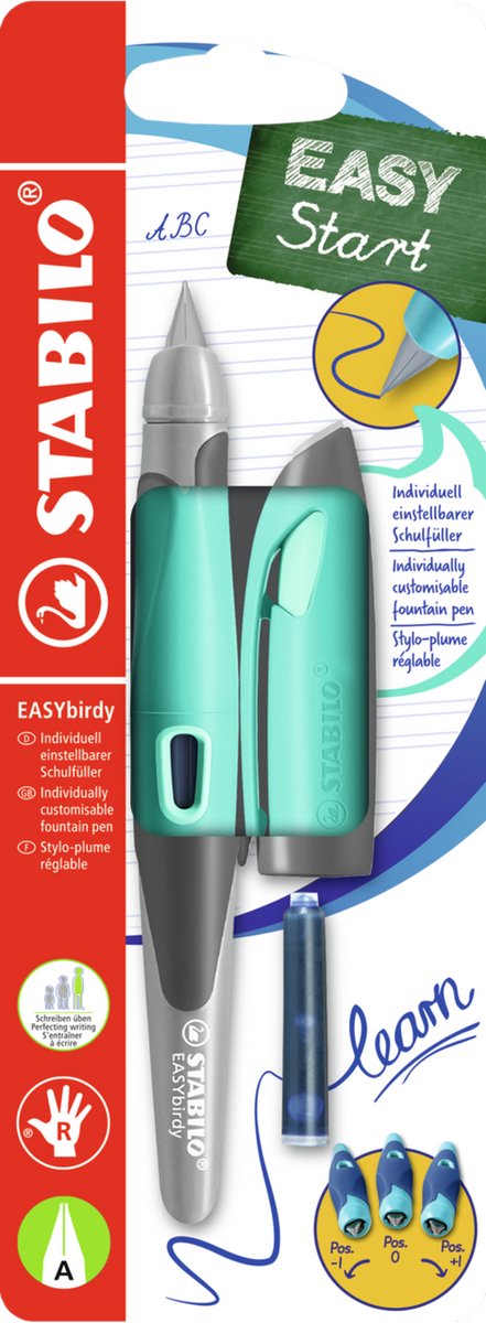 Stabilo easybirdy - ergonomisk fyldepen - pastel akvagrøn - et punkt for højrehåndede mennesker