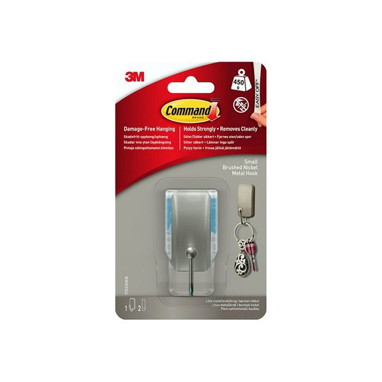 3m 1072882 - kommandobørstet nikkel s krog 17033, 1 krog, 2 strimler | 5 stk